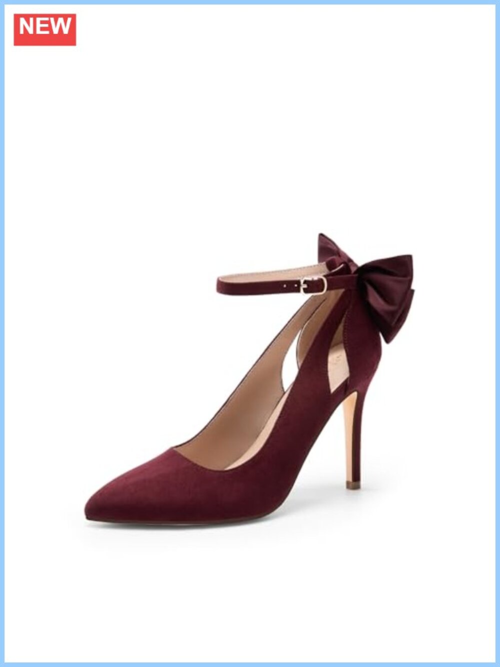Pointed Toe Stiletto Heels Pumps with Bow Ankle Strap